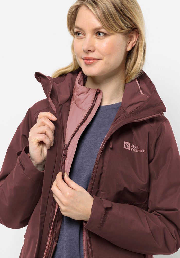 Jack Wolfskin Bergland 3in1 Jkt W, 3 in 1 Jacke Damen, dark maroon